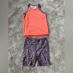 Athleta Girl Coral Tank Top and Floral Shorts Set
